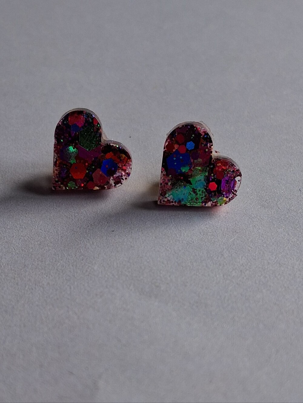 Hand Crafted Multicolor Glitter Heart Stud Earrings